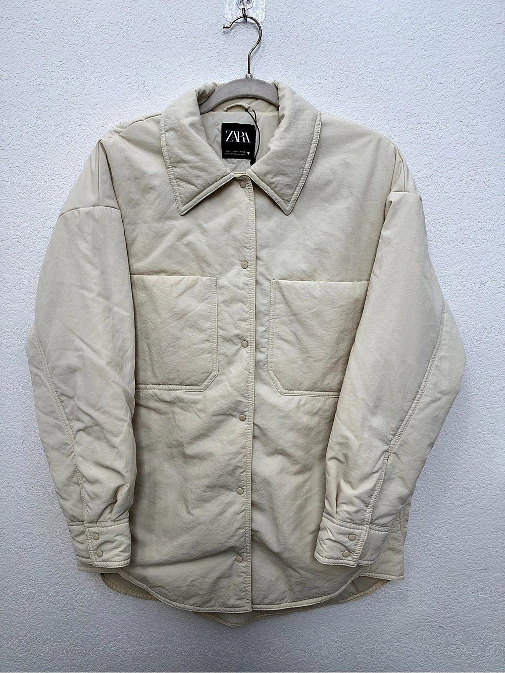 Zara Quilted Utility Jacket in Cream Size Medium